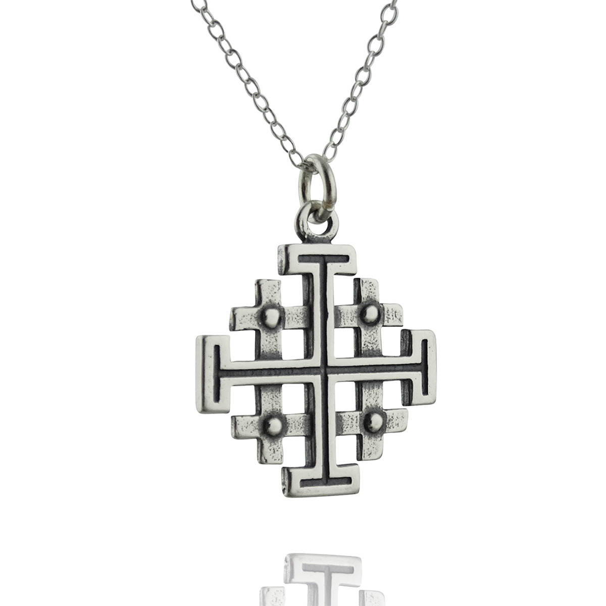 Jerusalem Cross Necklace – 925 Sterling Silver – Five-fold Pendant Symbol Potent