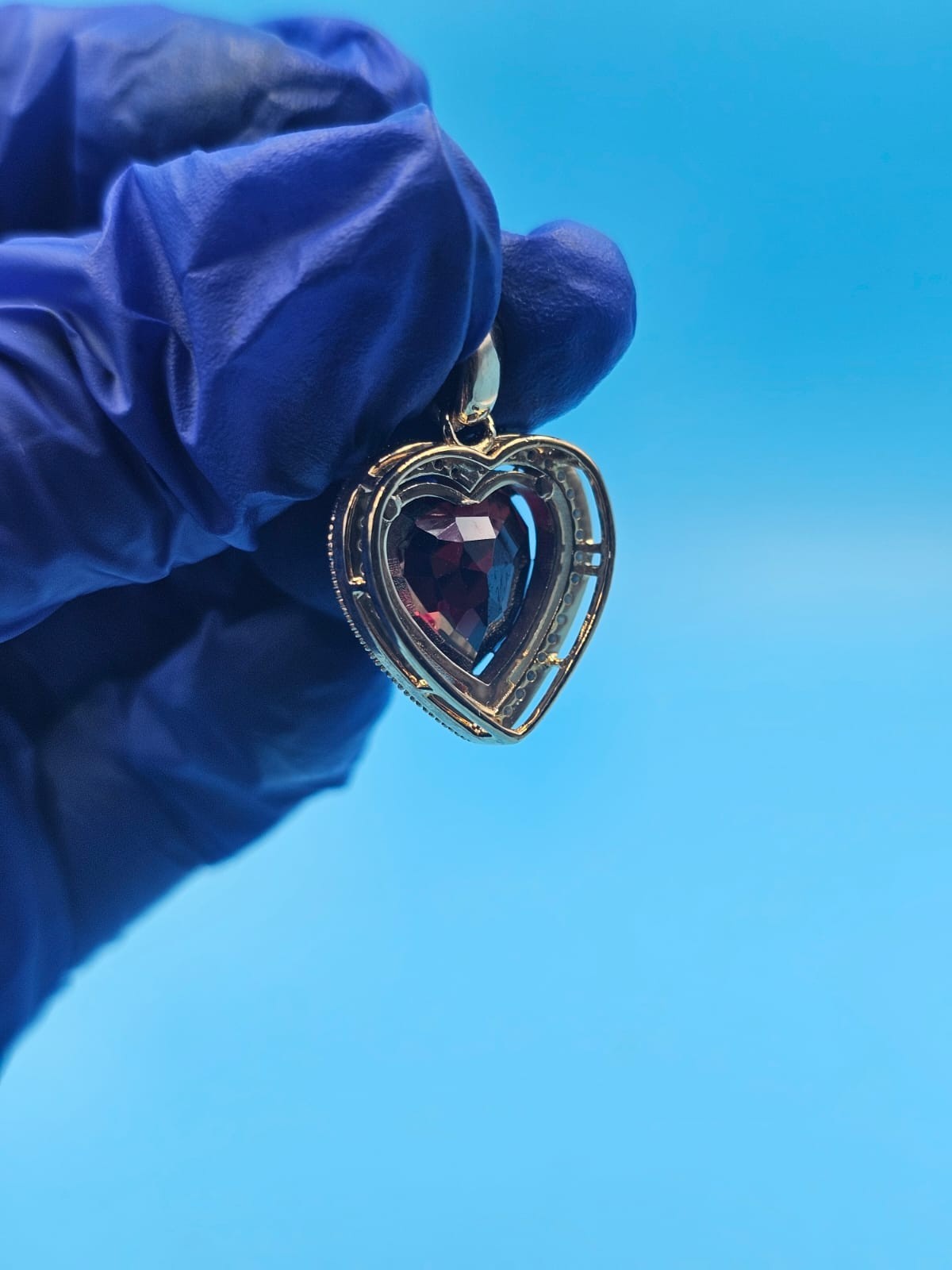 2Ct Heart Cut Lab-Created Red Garnet Promise Halo Pendant 14K Yellow Gold Plated