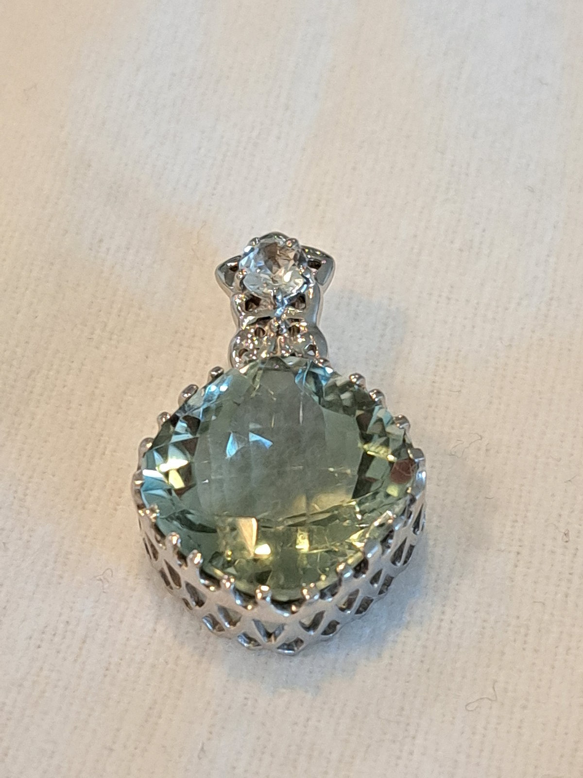 Checker Board Cut Cushion Green Amethyst Pendant in 925 Silver Enhancer Bail