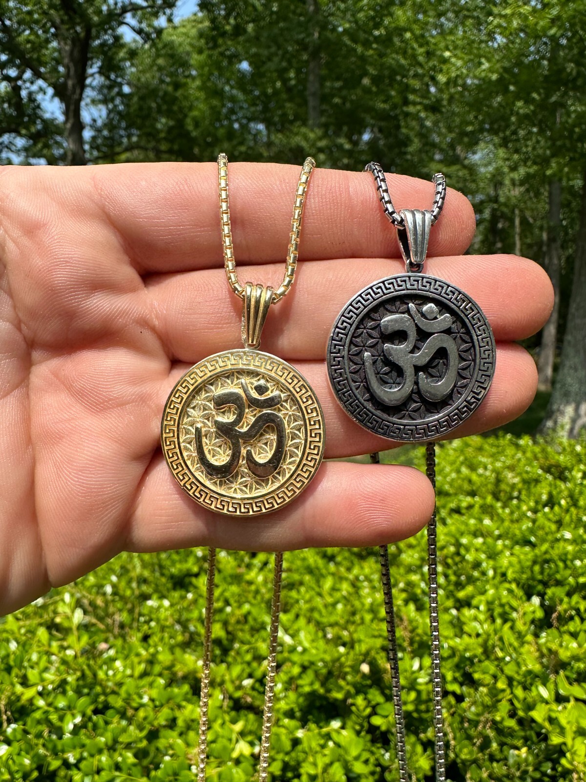 Real 925 Silver / 14k Gold Plated Ohn Hindu Om Big 1″ Medallion Pendant Necklace