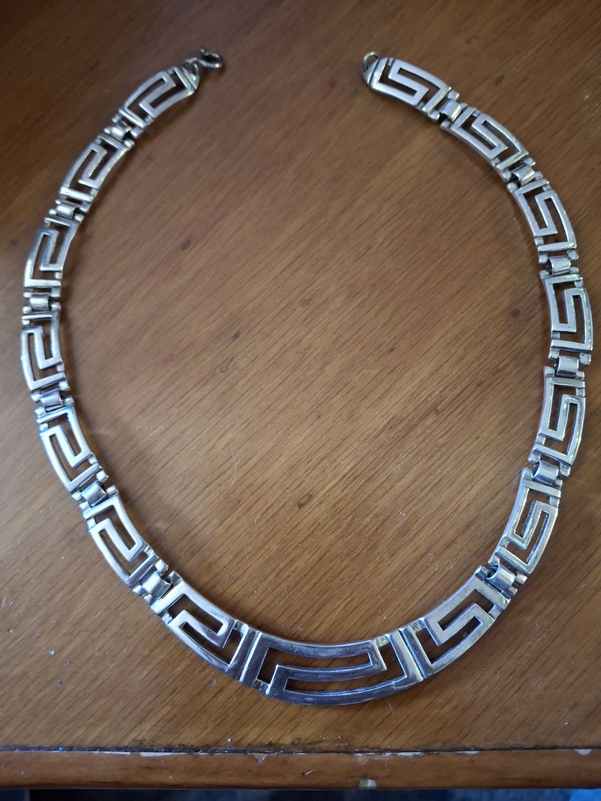 Vintage Taxco Mexican Sterling Silver Greek Key Link Necklace 17″ Meander N76