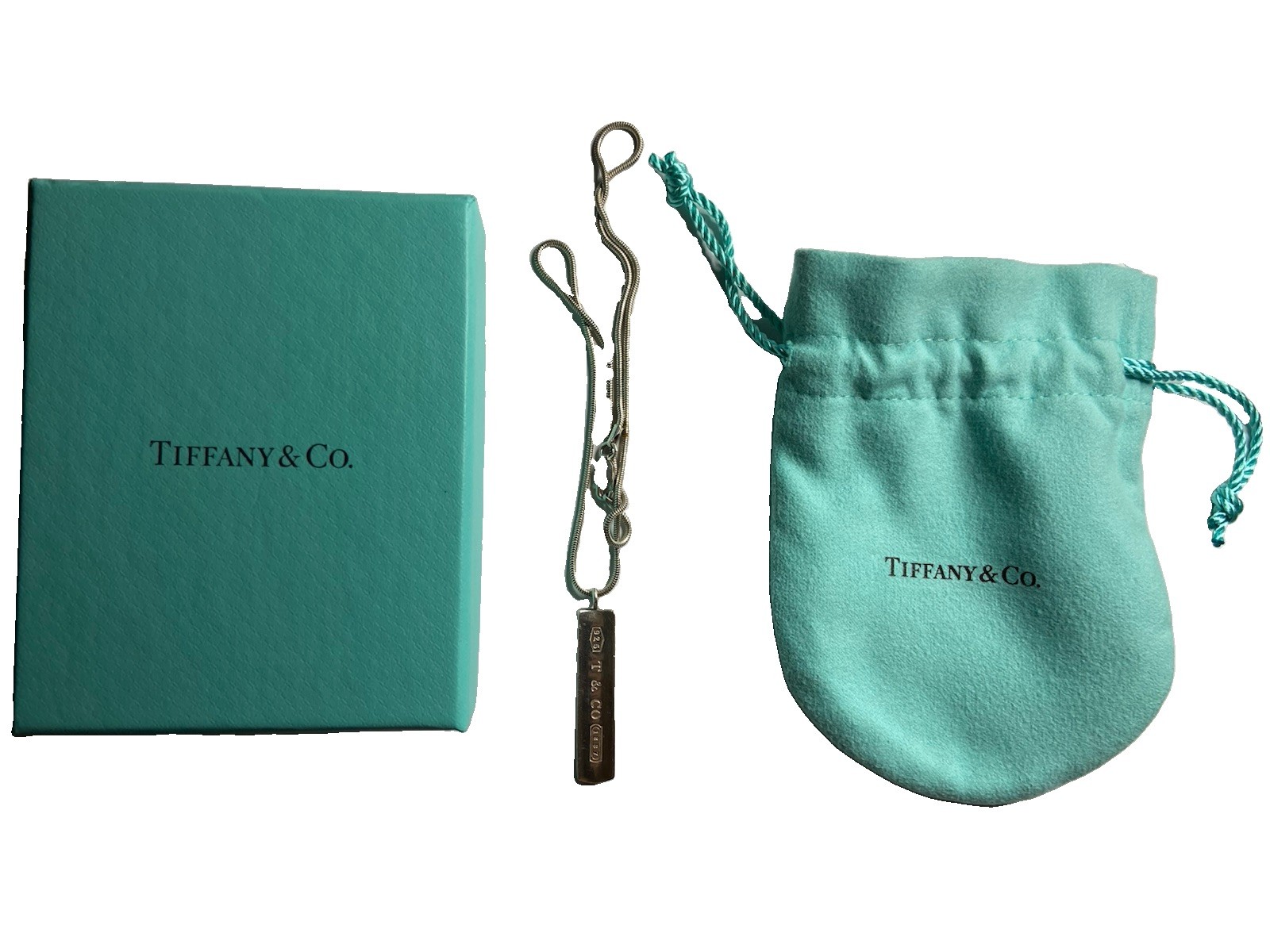 Tiffany & Co. 1837 Sterling Silver Bar Pendant Necklace w/16″ Chain Italy 925