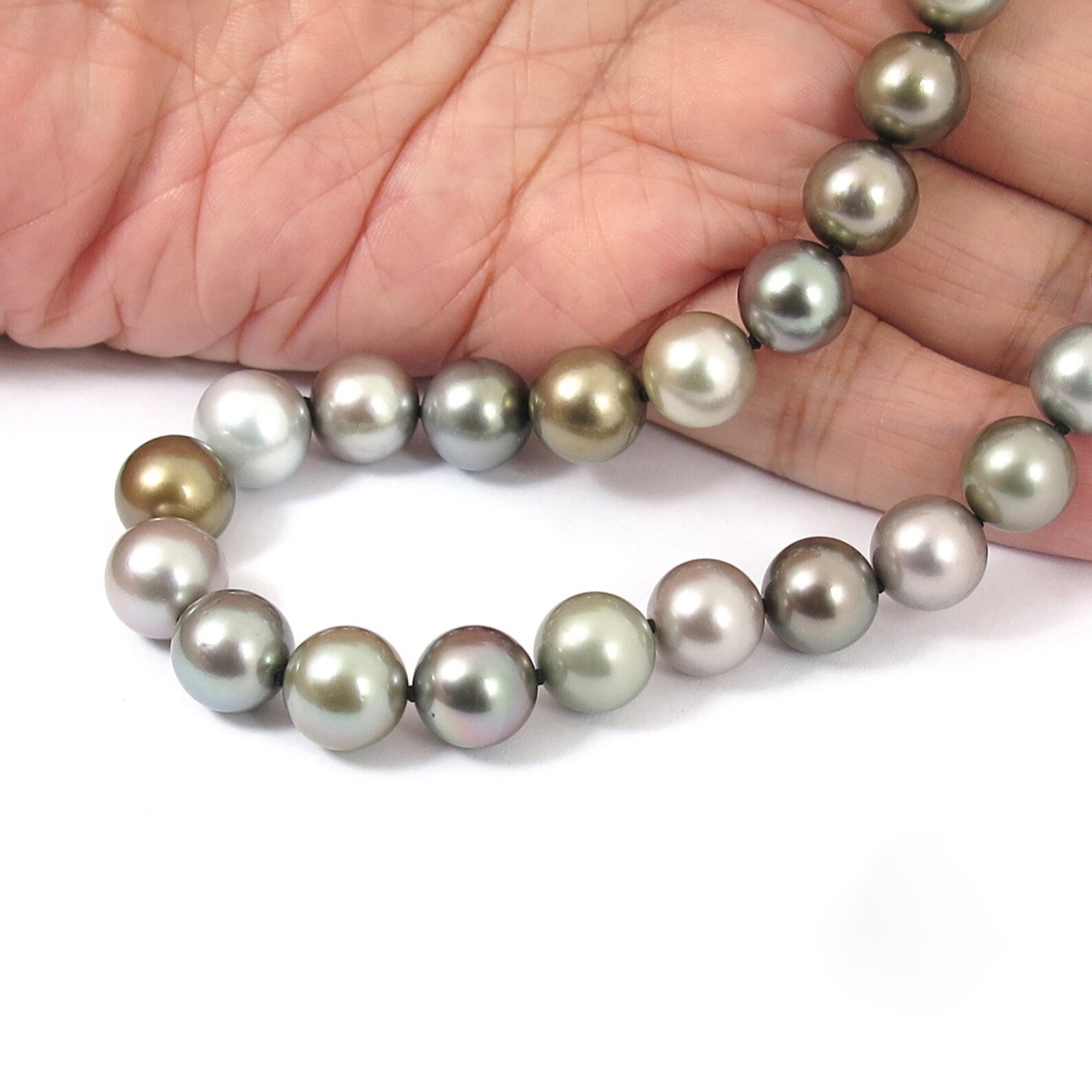 Natural Multi-Colour Tahitian Cultured Pearl Necklace, 14K Gold Clasp #103TN