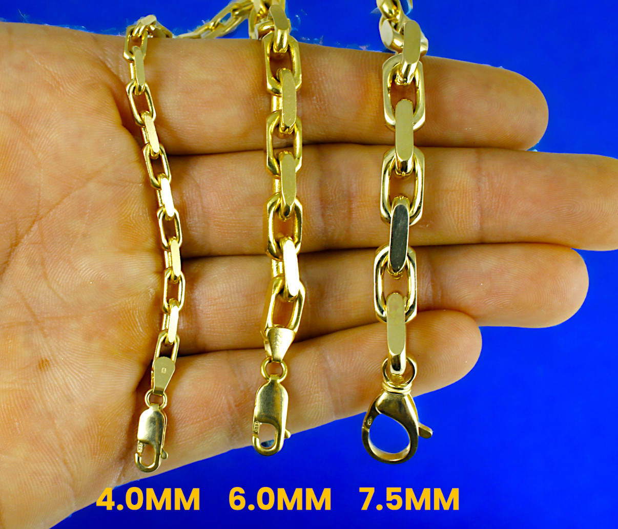 14K Yellow Gold SOLID Rolo Cable Necklace Bracelet Chain 1.5mm-7.5mm 7″-30″