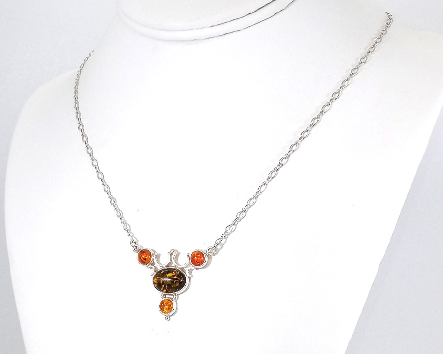 Vintage 925 Sterling Silver Minimalist Baltic Amber Modernist Necklace