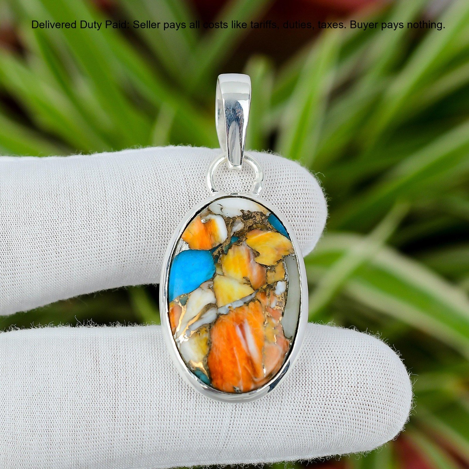 925 Silver Spiny Oyster Copper Turquoise Gemstone Bezel Boho New Pendant Jewelry