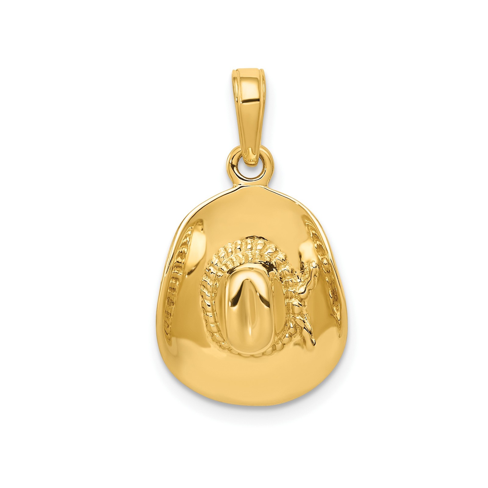 14k Yellow Gold 3-D Cowboy Hat Pendant Necklace Womens