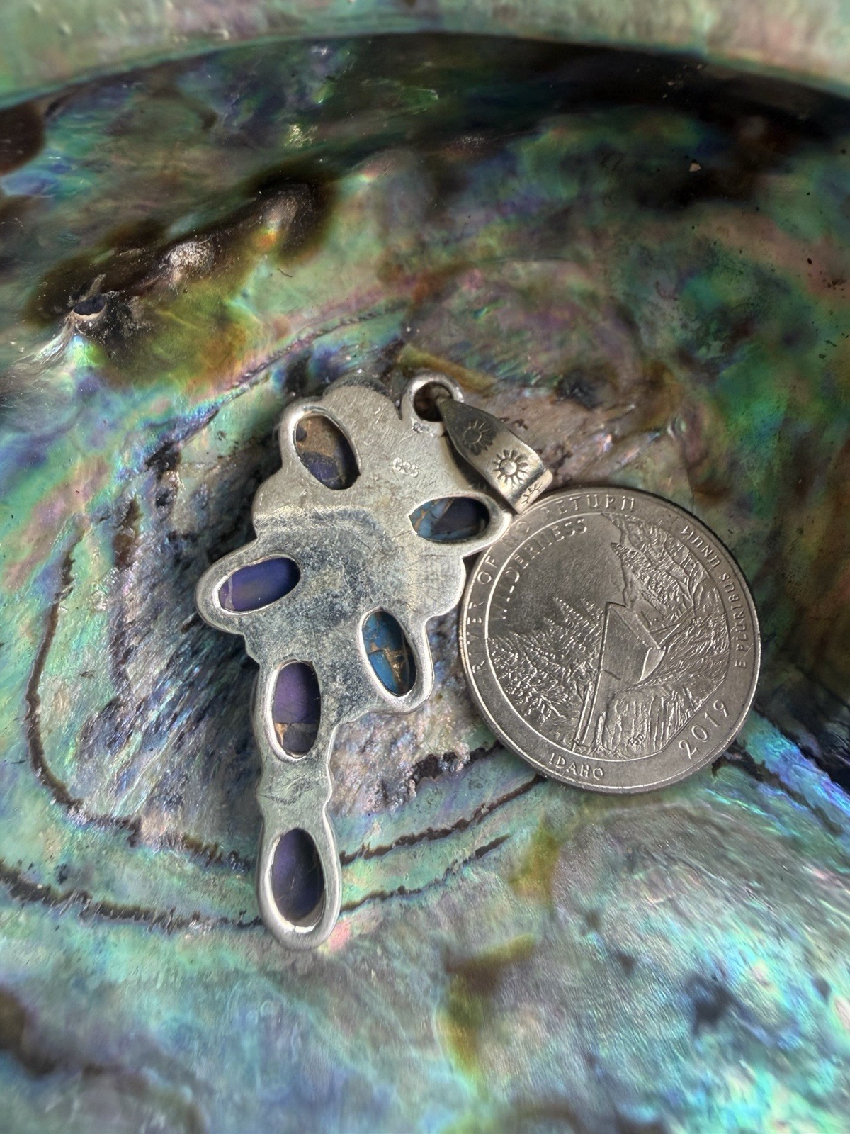 925 Sterling Silver Purple Dahlia Turquoise Cluster dragonfly Pendant