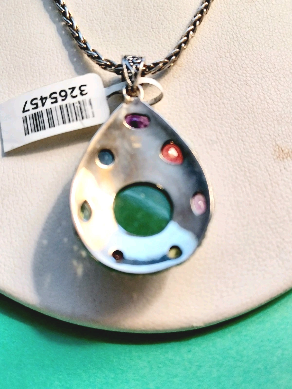 Burmese Green Jade Diamond Pendant Necklace in 925 Sterling Silver.