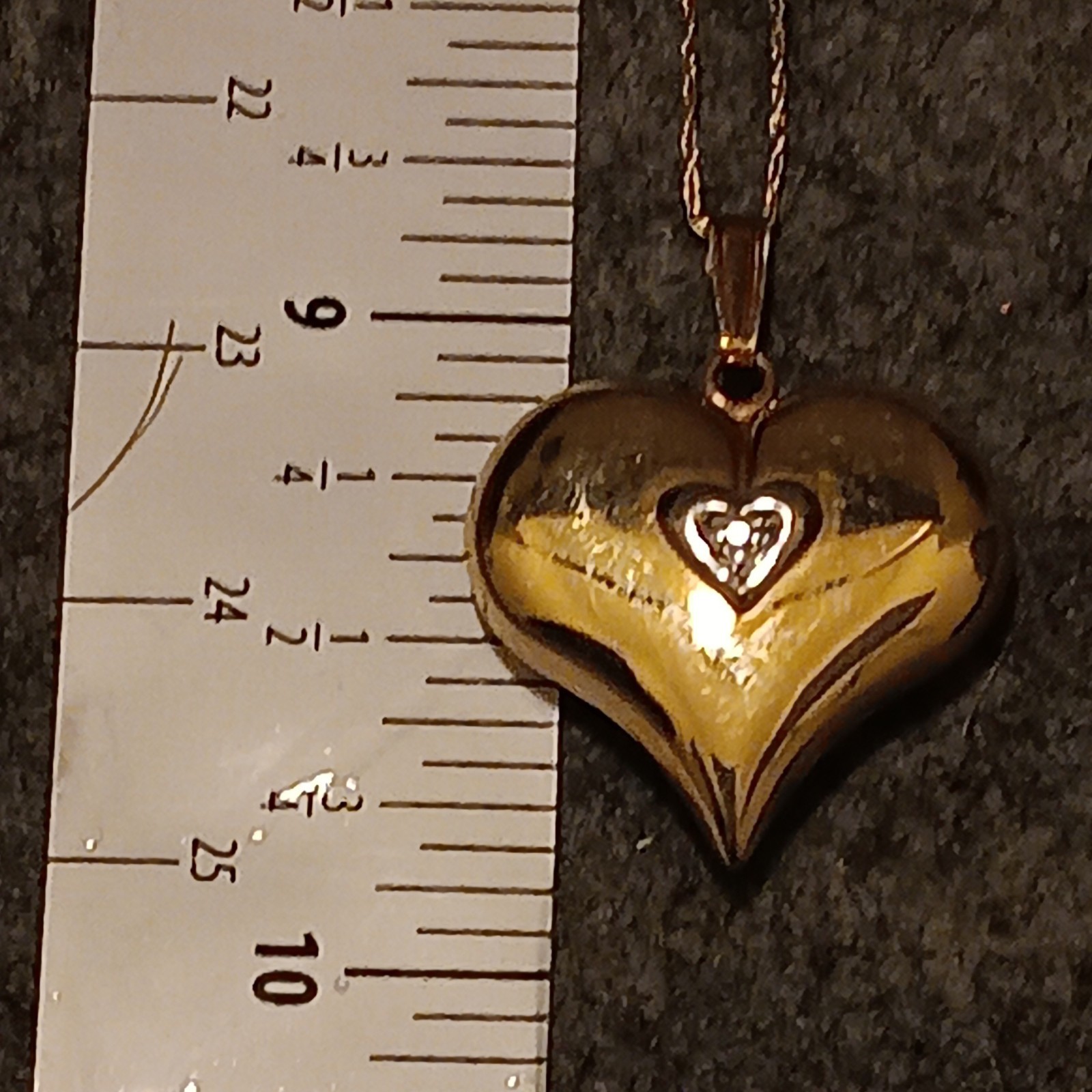 14K Yellow Gold Heart Pendant 10k Chain Necklace w/ 1 Heart Diamond