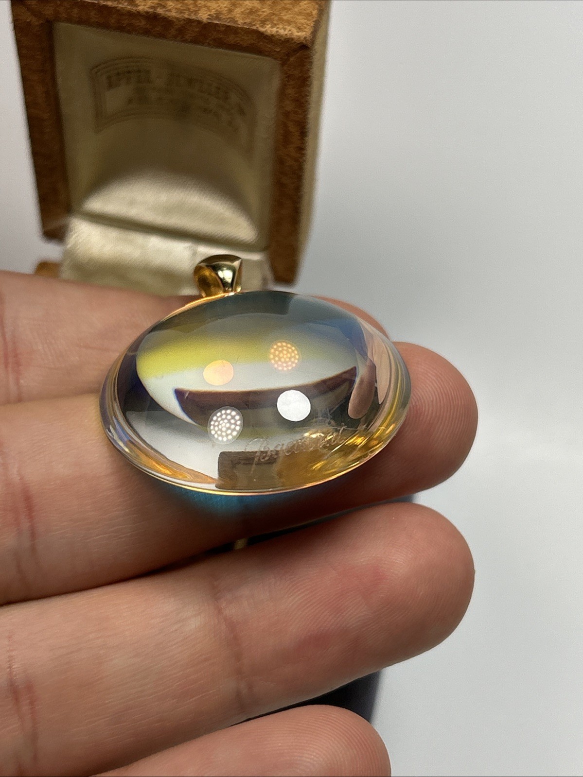 Baccarat Eclipse 18k Yellow Gold Bail Round Rainbow Crystal Pendant