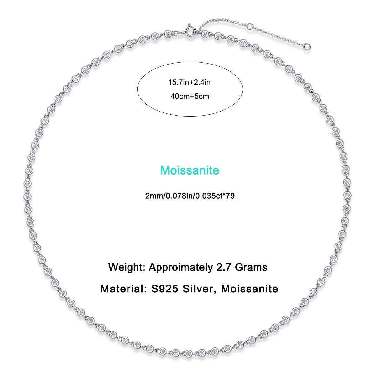 2mm D Color VVS1 Moissanite Women Tennis Chain Necklace S925 Silver Pass Tester