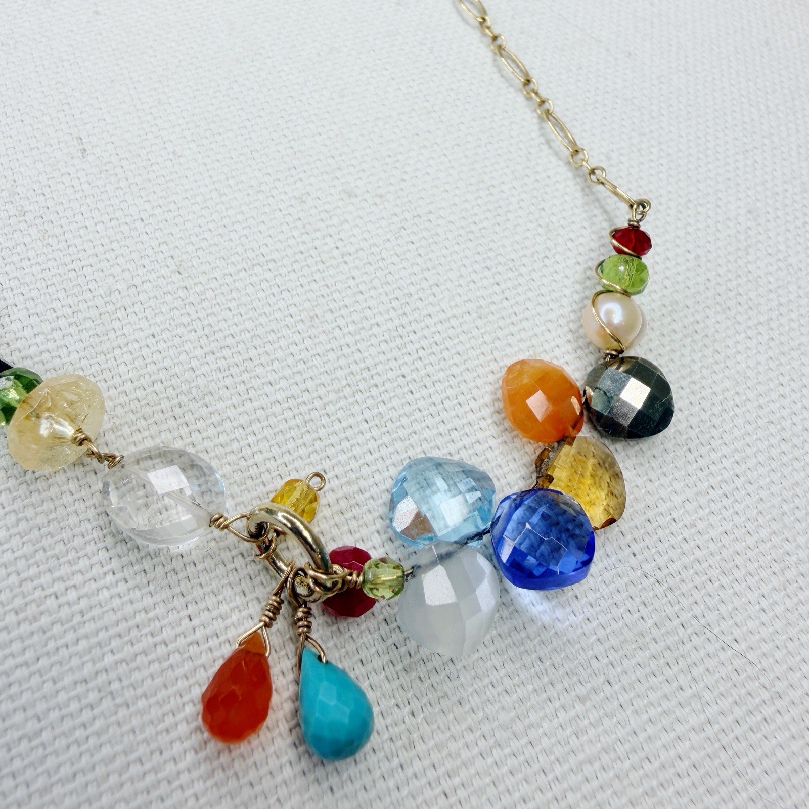 Anna Balkan Cluster Gemstone Necklace Pearl Topaz Carnelian Citrine Peridot Boho