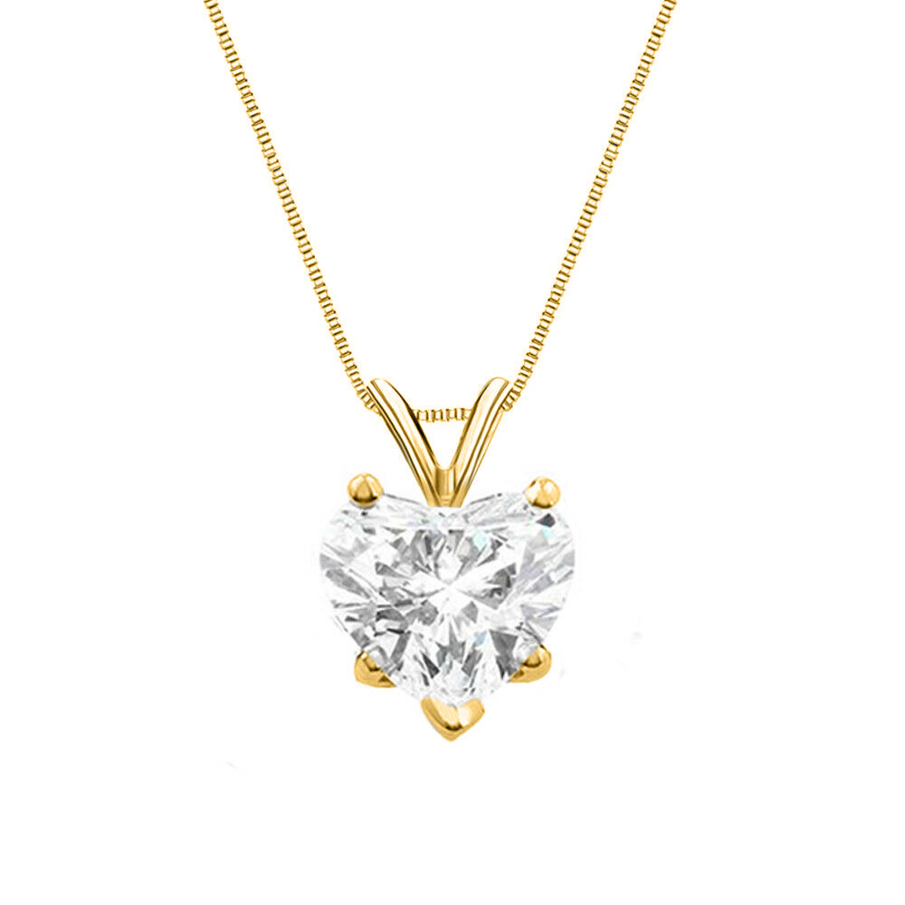 3 Ct Heart Shaped Real Solid 14K Yellow Gold Solitaire Pendant 18″ Necklace