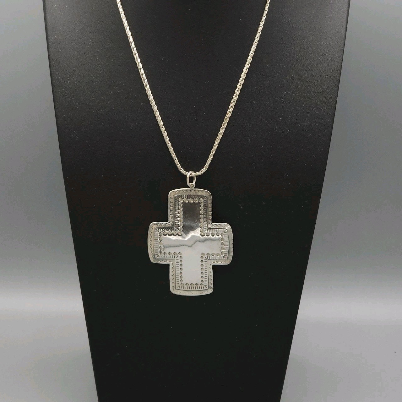 Sterling Silver Large Cross Pendant Necklace PAJ Thailand 925 Southwest Style