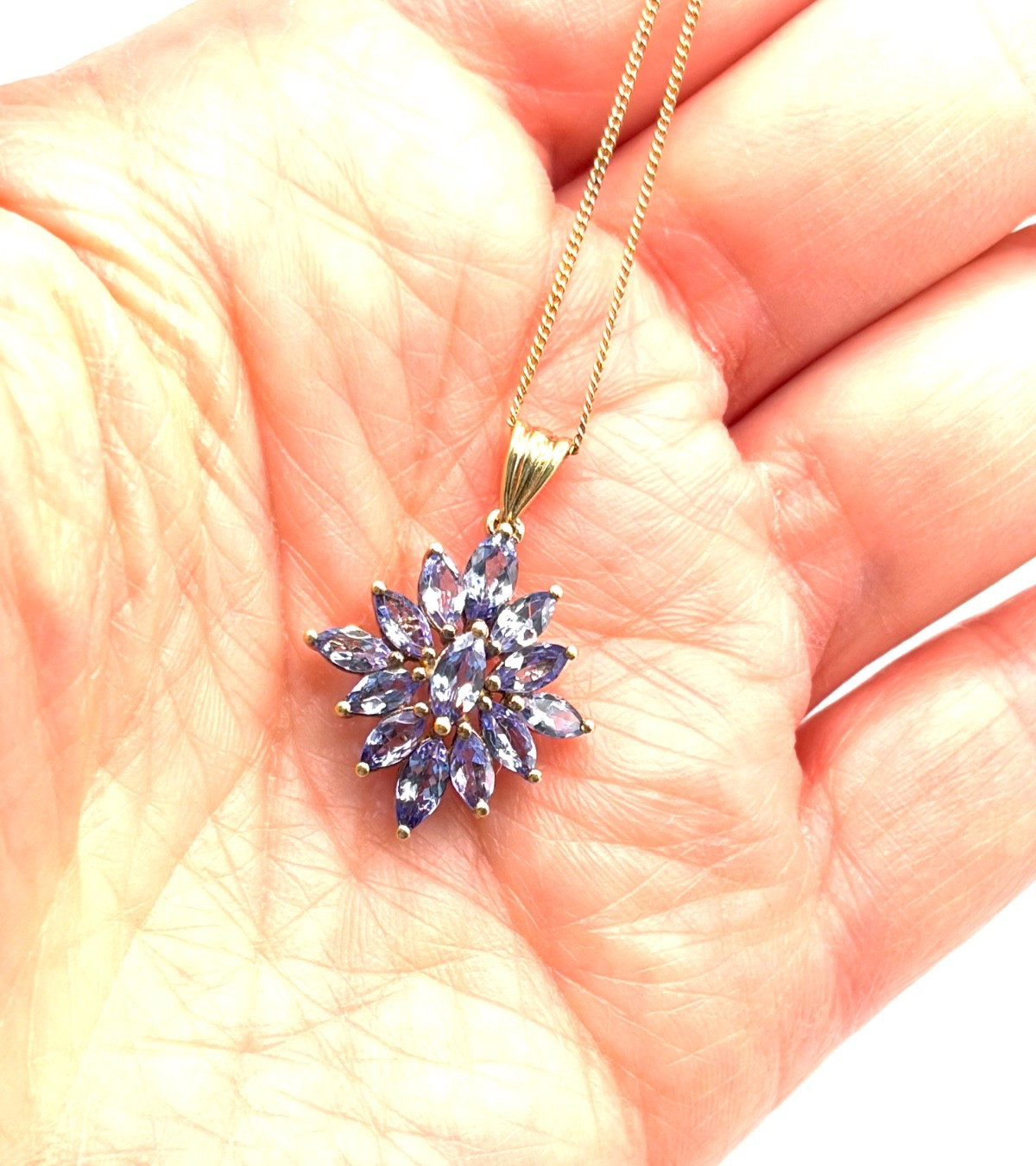 New Sterling Silver Gilt Tanzanite Cluster Pendant Necklace