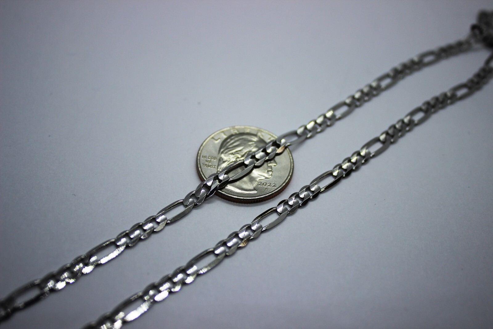 10k Solid White Gold Figaro Chain Necklace Bracelet 2.2mm – 6.2mm 7″ – 30″
