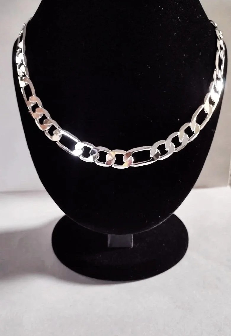 28-inch Silver 12MM Figaro Chain Necklace