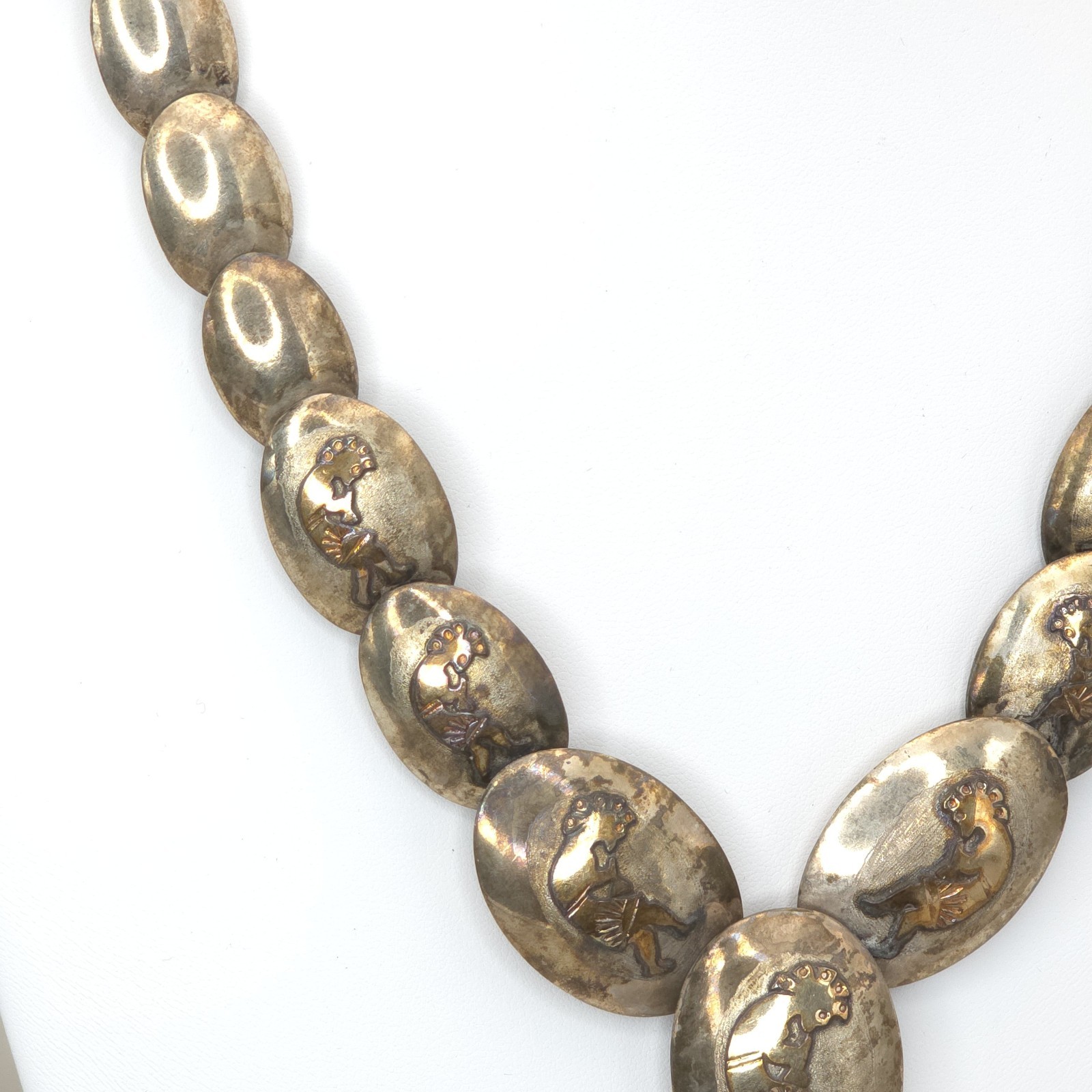 NA 925 Silver Native American Pillow Bead Necklace Kokopelli Signed SVY 23.5″