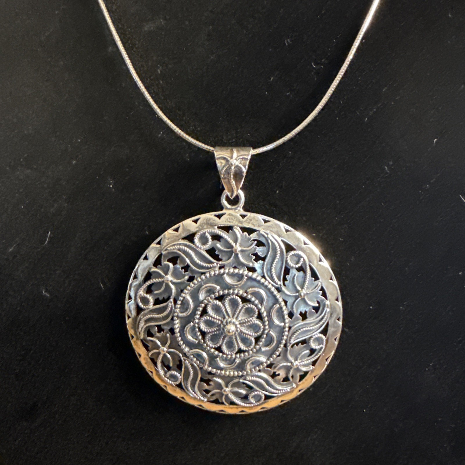 DP Oxidized Sterling Silver Large Circular Pendant Enhancer Necklace India 18”
