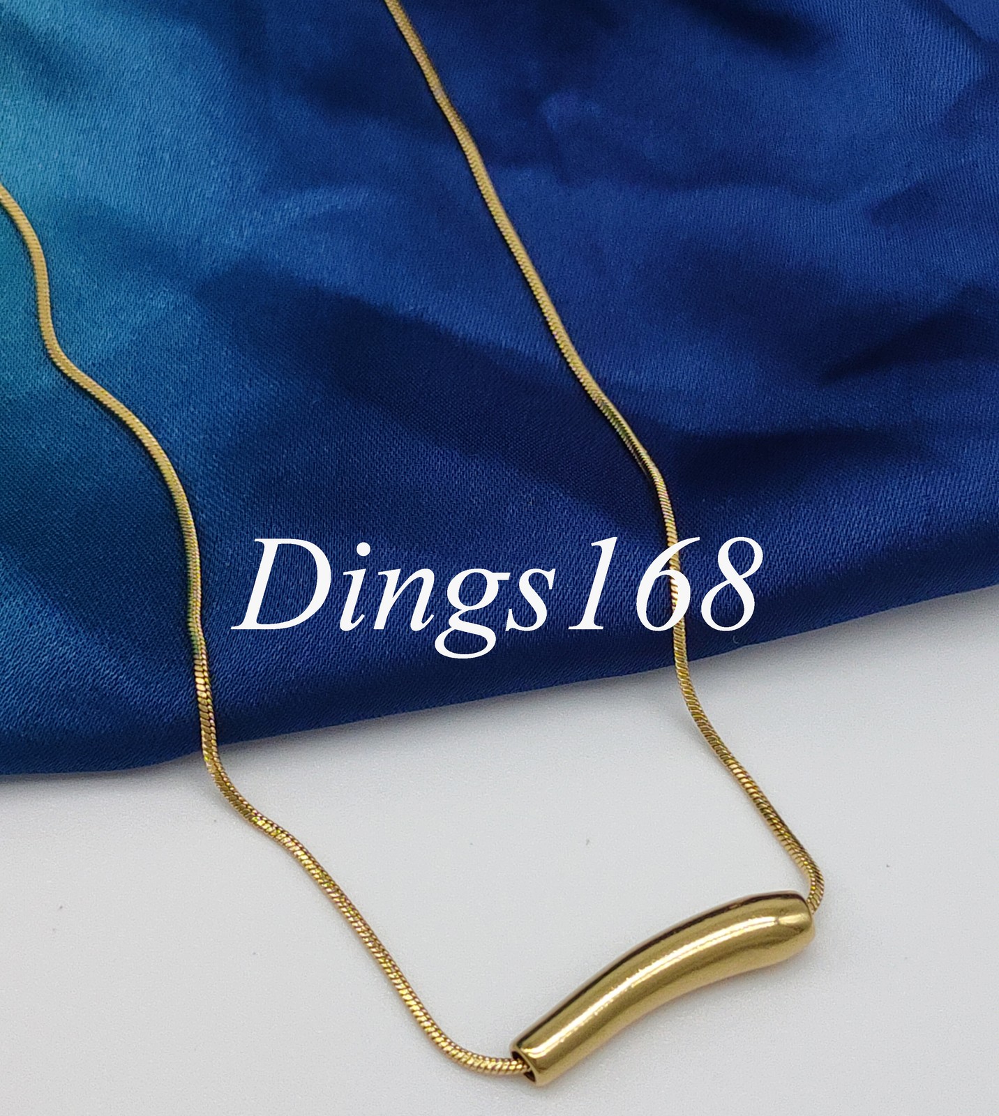 Genuine 18K Yellow Gold Filled Italian 1″x0.2″ Eggplant 16″+2″ 1mm Thin Necklace