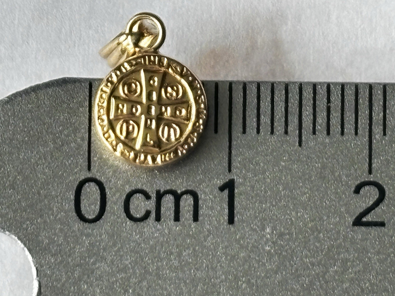 18K Solid Gold Small Saint Benedict Medal Pendant (9 mm) | Minimalist Religious
