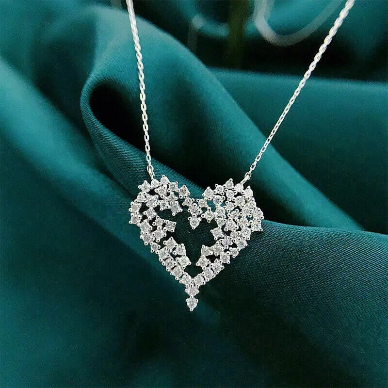 1.20Ct Round Cut Diamond Heart Shape Pendant 14K White Gold Finish Free Chain
