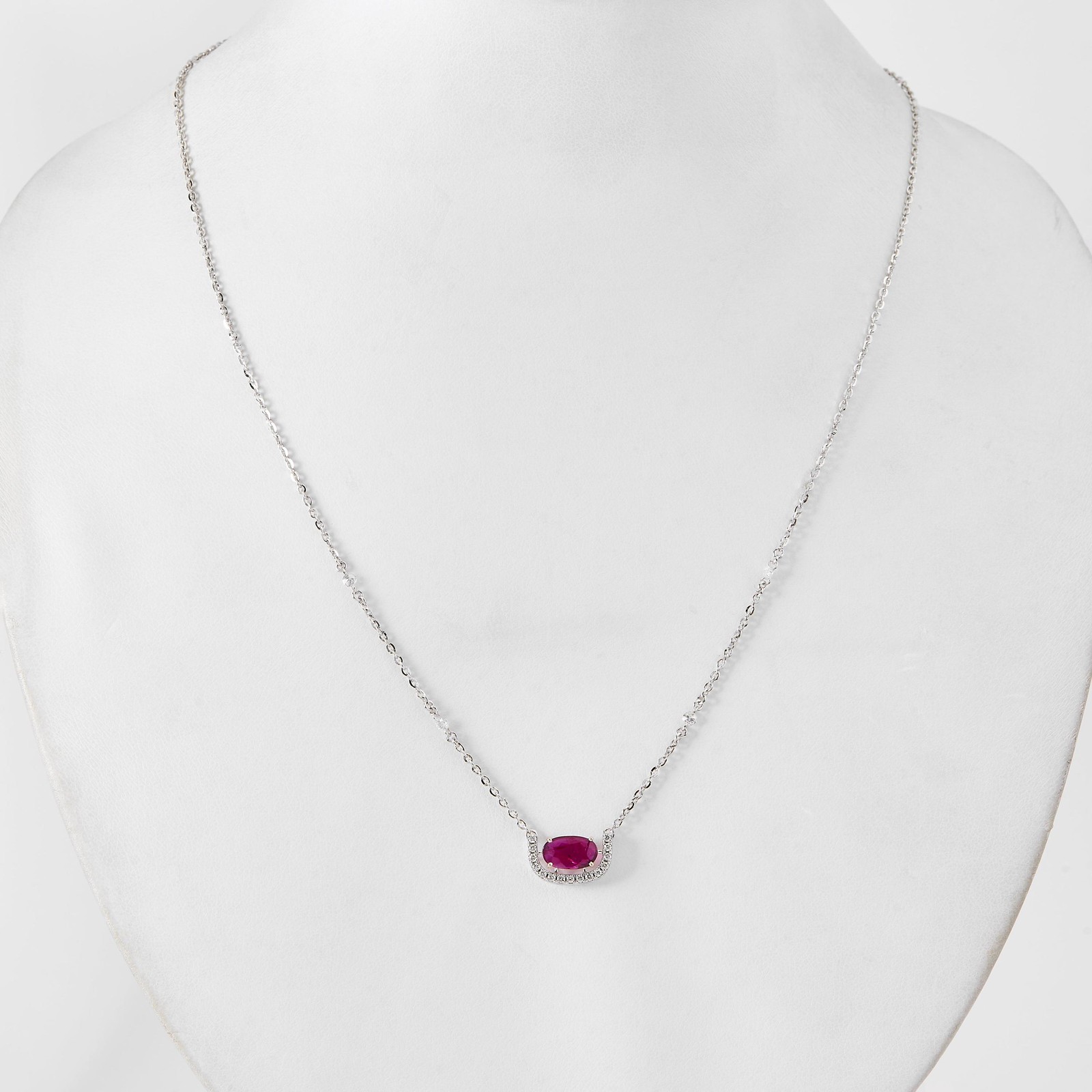 0.55 ct Natural Ruby U Shape Necklace 14K Gold Natural Diamonds Minimalist Pave