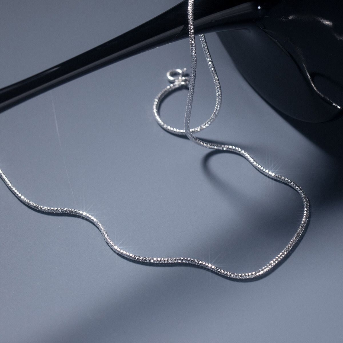 Stunning 1.4mm Woman Real S925 Sterling Silver Sparkling Snake Necklace Chain