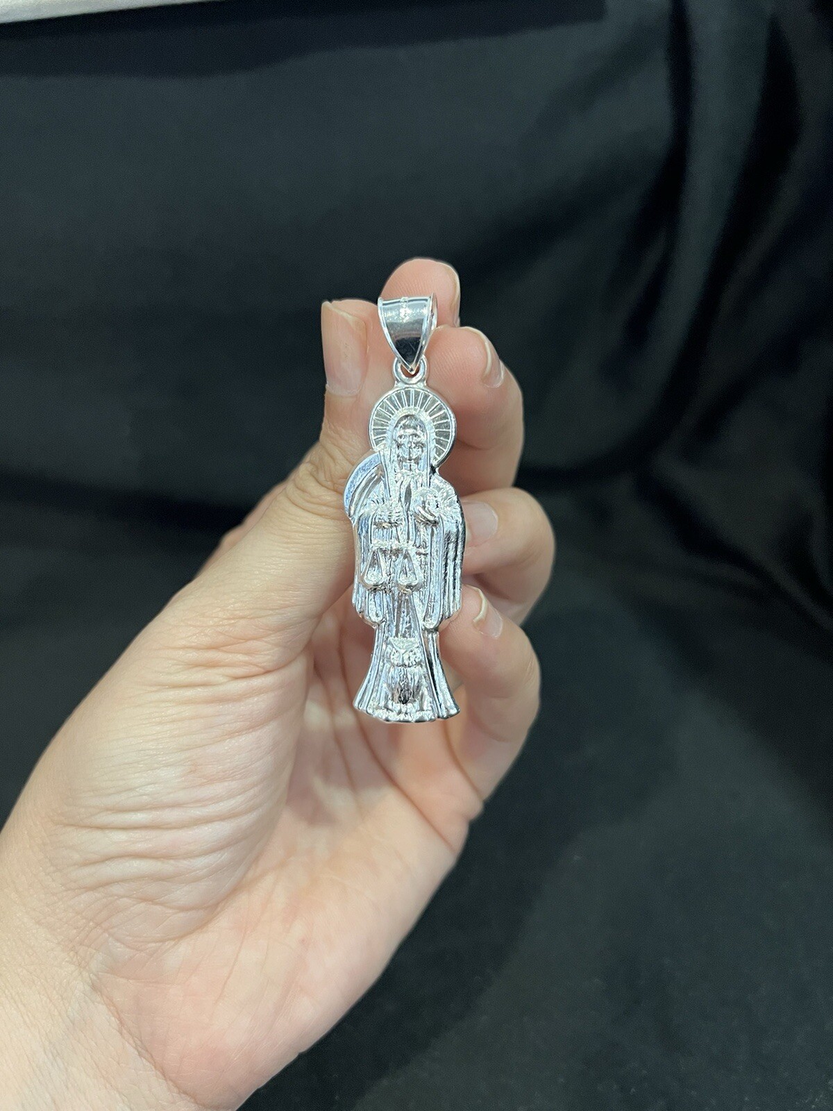 925 Sterling Silver Men’s Women’s Santa Muerte Grim Reaper Holy Death Pendant