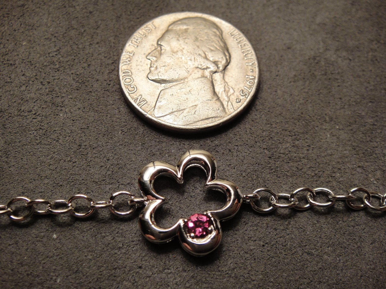 NEW solid sterling 30″ chain 9 station necklace with rhodolite garnets rhodium