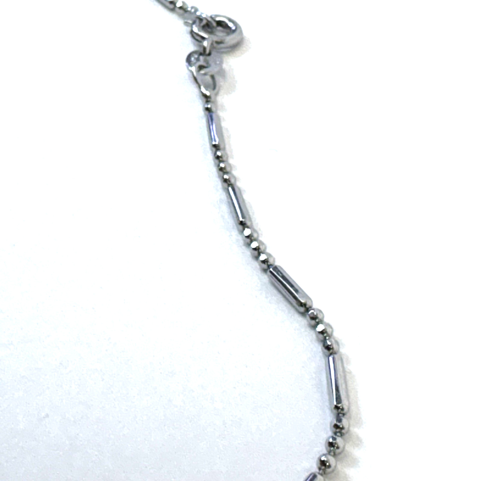 18KGP White Gold Plated Beaded Bar link Chain Necklace 18” Silver Tone