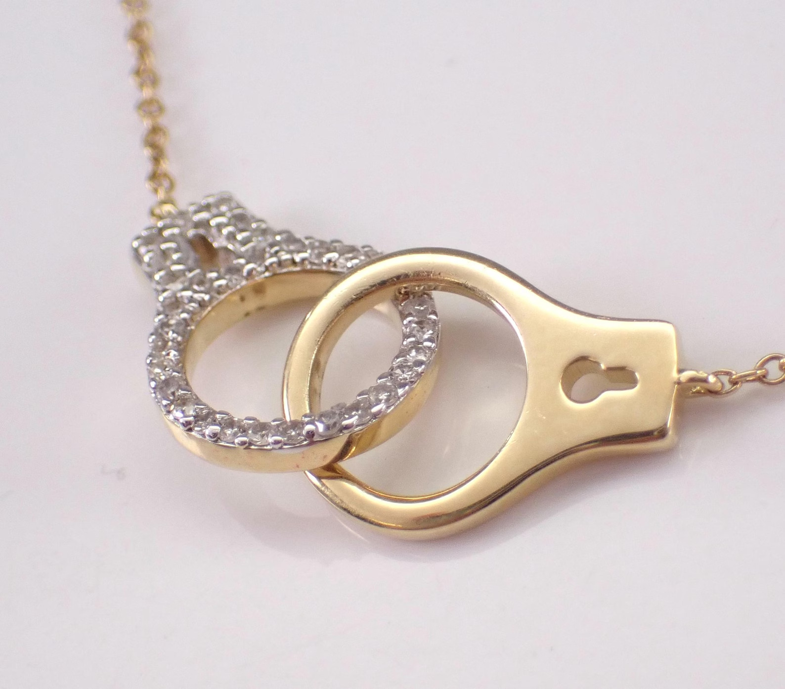 0.40Ct Round Moissanite Handcuff Shape Pendant Necklace 14K Yellow Gold Plated