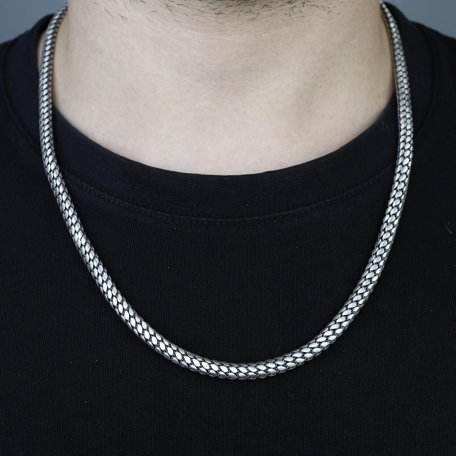 925 Sterling Silver Men Handmade Snake Popcorn Chain Necklace