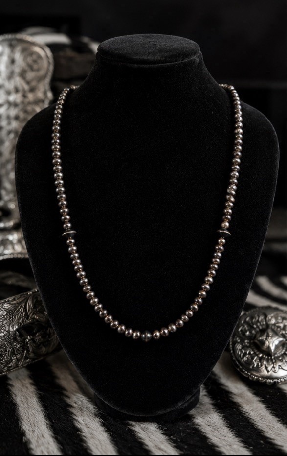 Sterling Silver 4mm 18″ Beaded Necklace Desert Pearl Bead Necklace