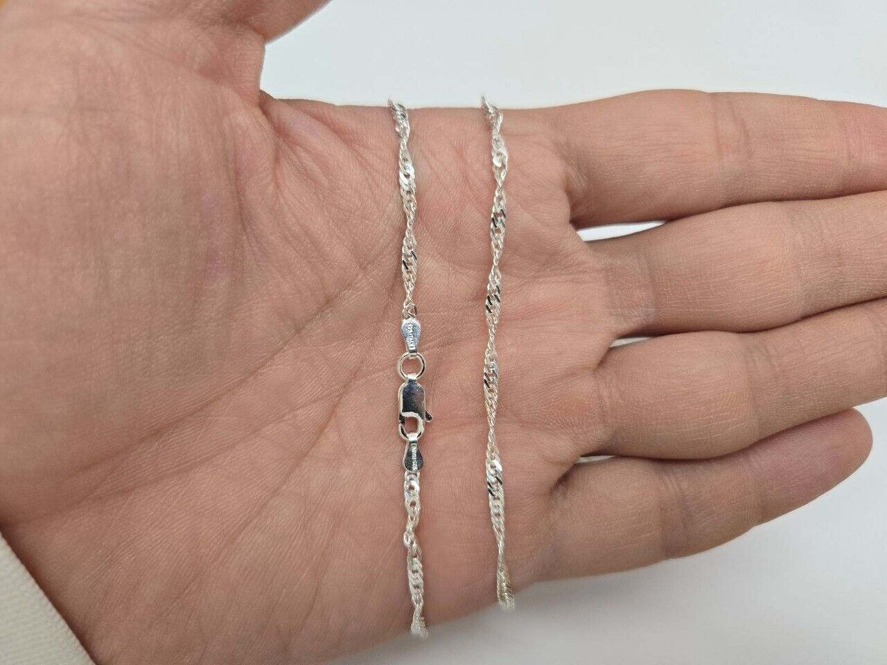 925 Sterling Silver Twisted Bead and Snake Chain Bracelet 3mm 7 Inch Long