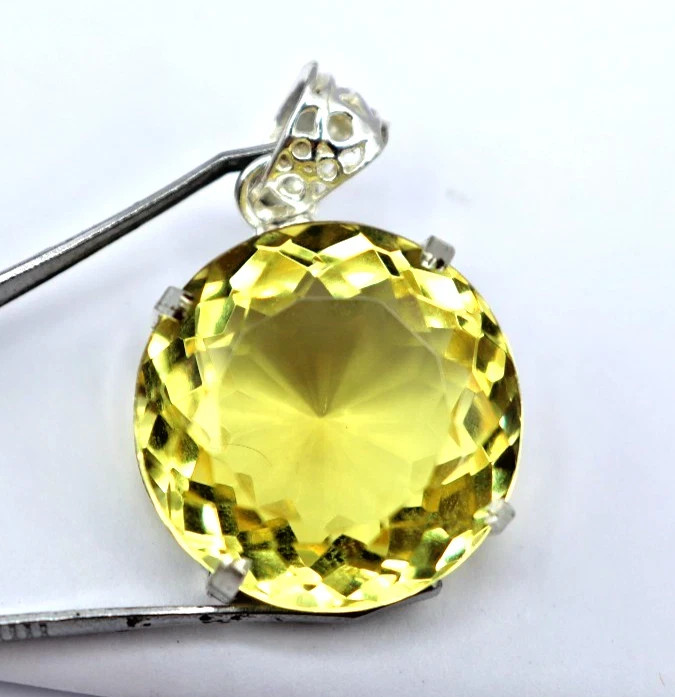 Natural Topaz 83 Ct Yellow 925 Sterling Silver Round Certified Gemstone Pendant