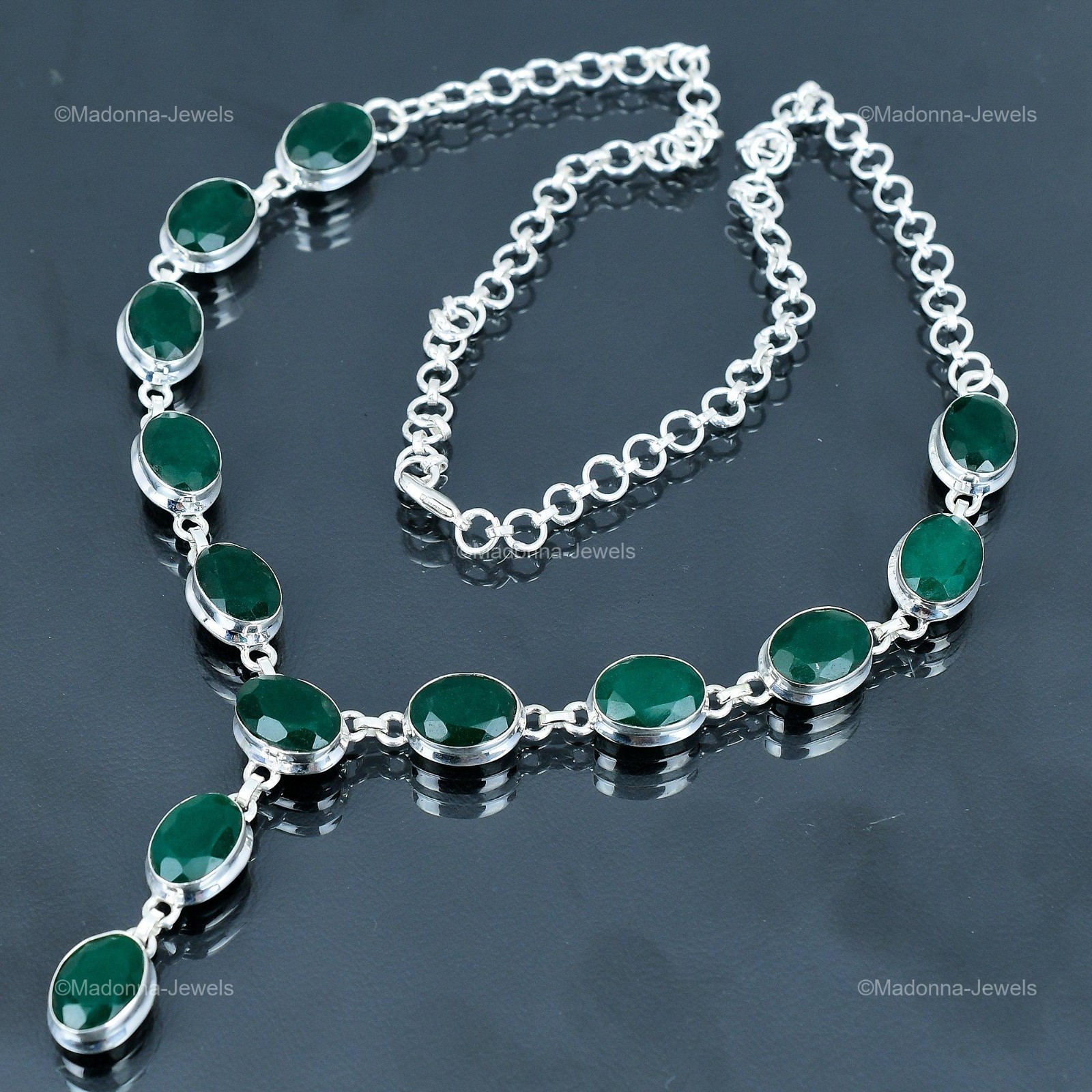 Halloween Sale Sterling Silver Natural Zambian Emrald Chain New Necklace Jewelry