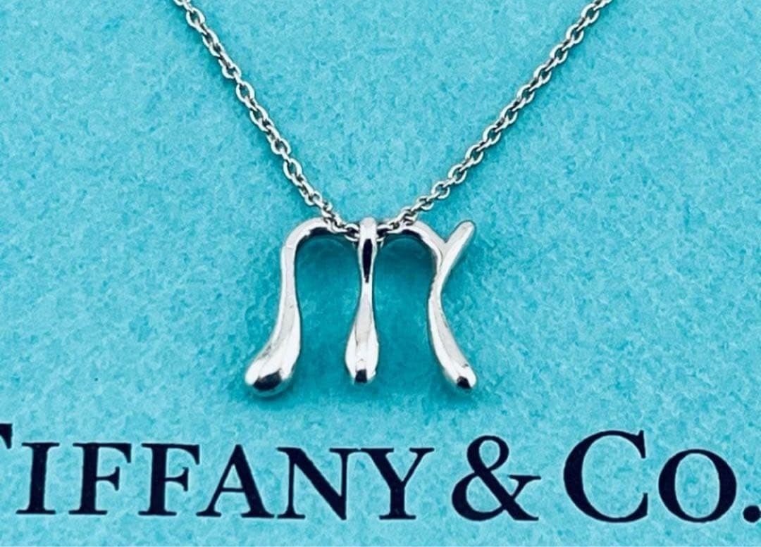 TIFFANY & Co. 925 Initial “M” Pendant Necklace SV925 Sterling Silver Used