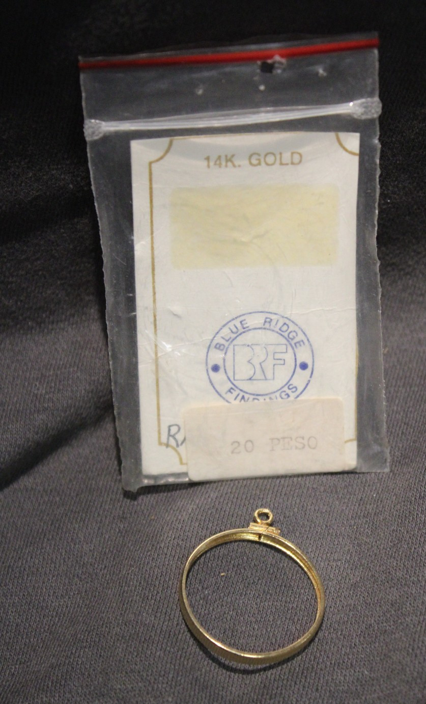 14K BEZEL FOR MEXICO 20 PESO GOLD COIN. SCREW TOP / REEDED EDGE. N.O.S.!