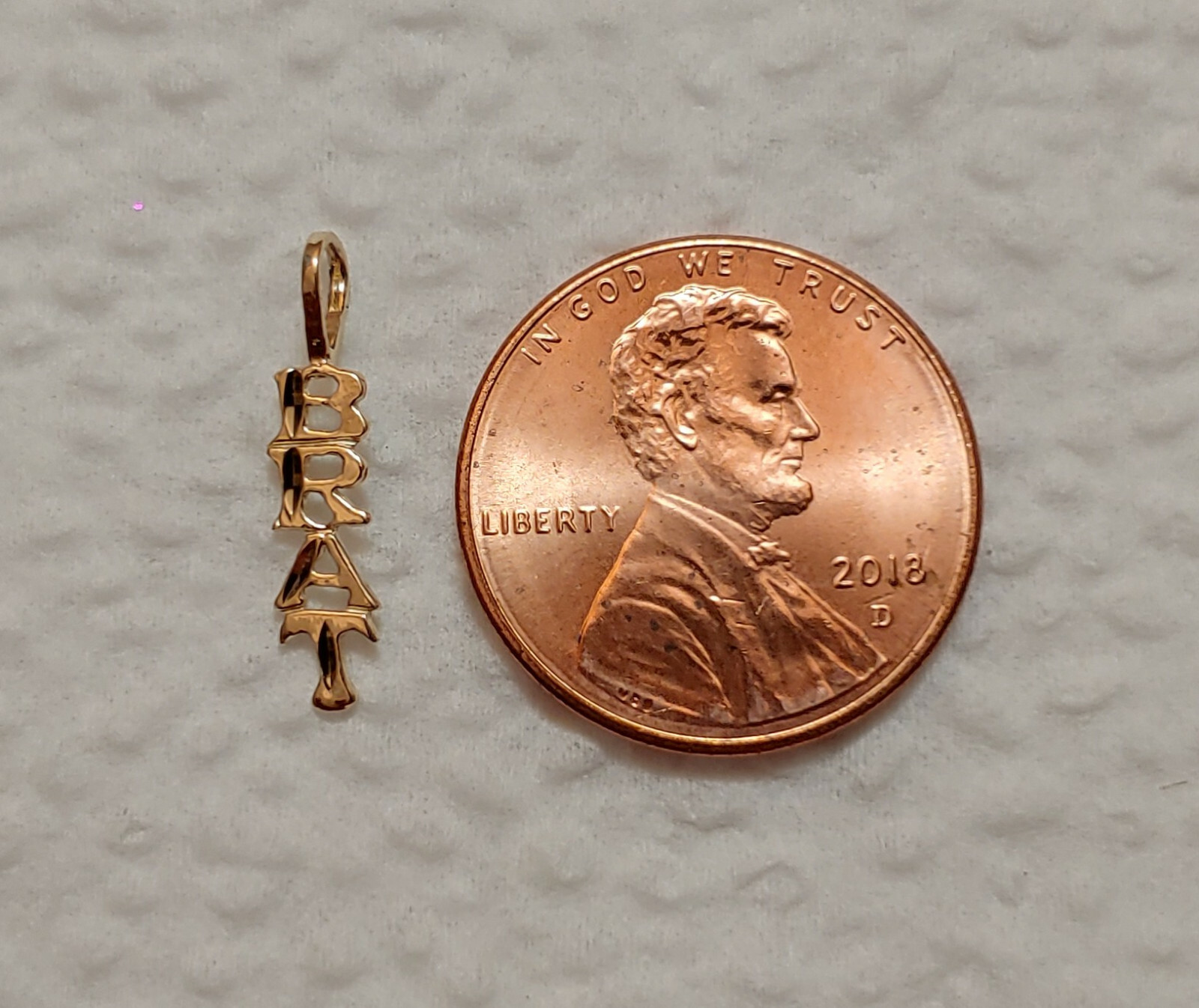 New 14k Yellow Gold Brat Charm Pendant