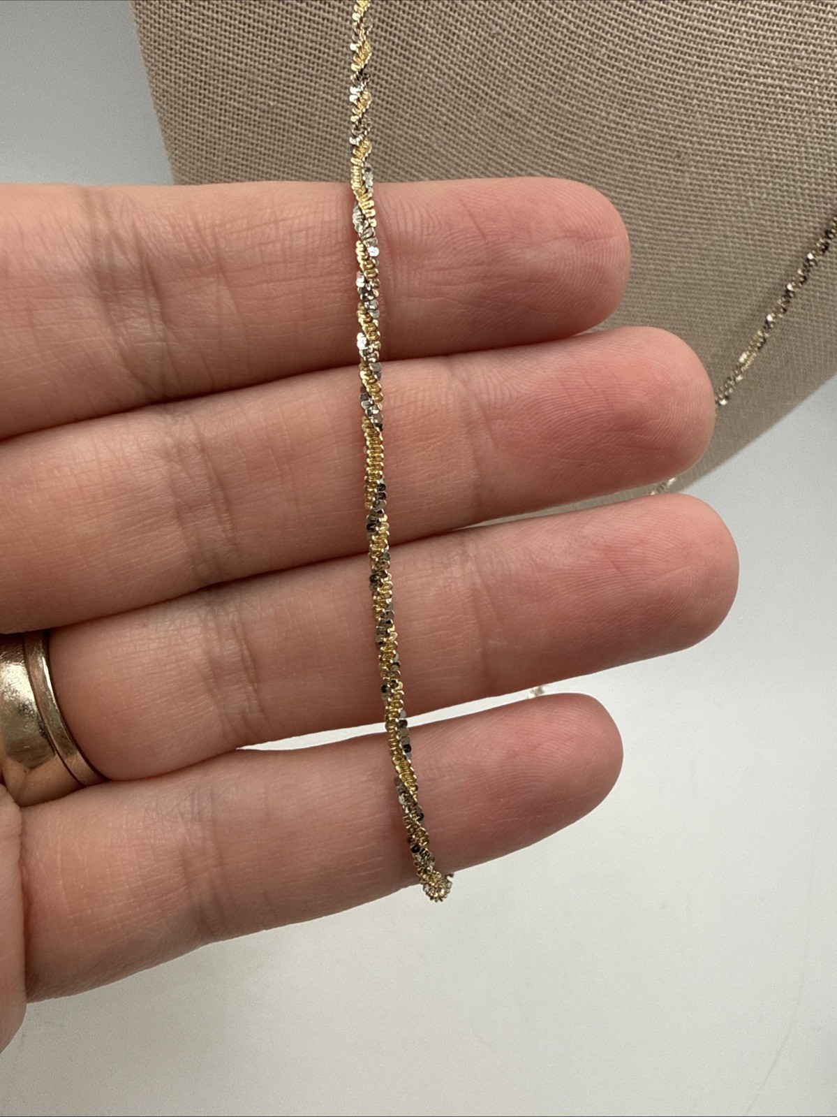 KA 1772 Italy Sterling Silver 2mm Two Tone Twisted Sparkle Chain Necklace 28”