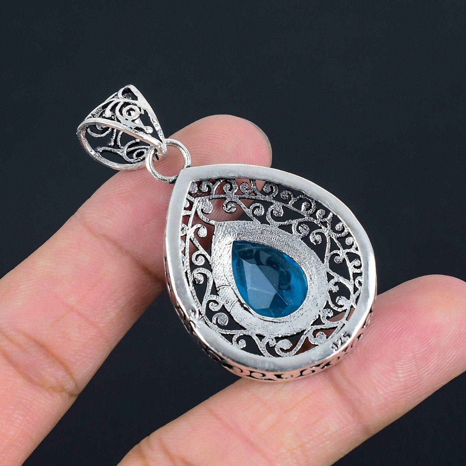 Blue Topaz Gemstone Handmade 925 Sterling Silver Jewelry Pendant PN-200