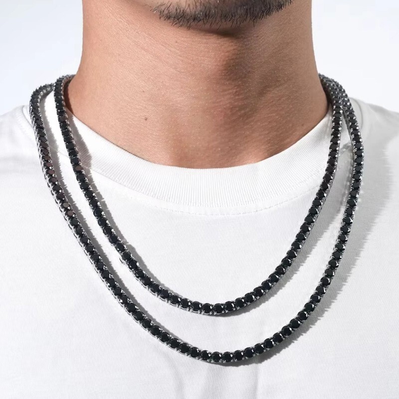 Real Black Moissanite Tennis Necklace Men Chain 925 Sterling Silver Hip Hop GRA