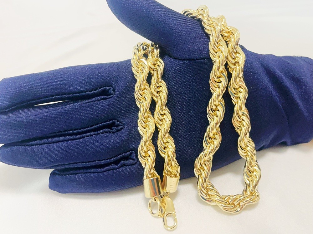 10K Yellow Gold 1.5mm-10mm Diamond Cut Rope Chain Necklace Mens Women 18″- 28″