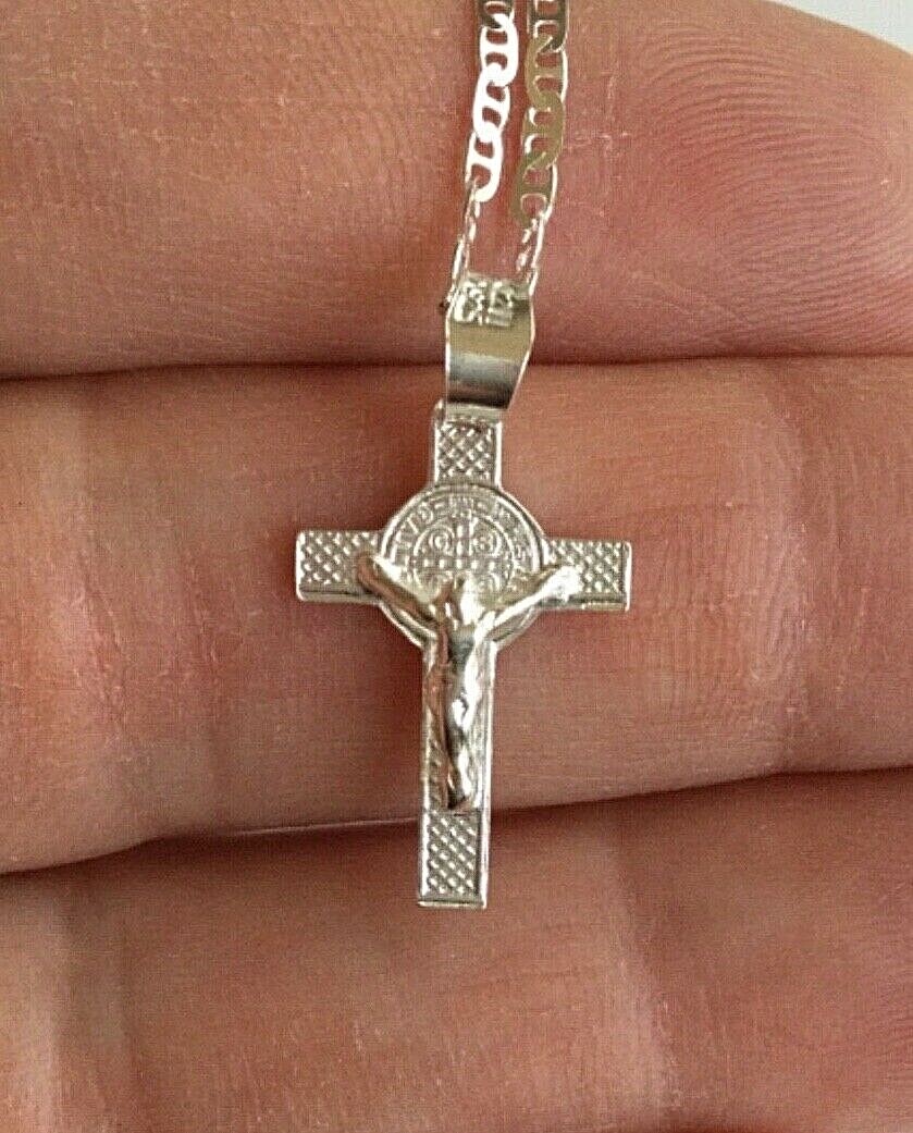 925 STERLING SILVER SAINT BENEDICT CROSS NECKLACE 20″/CADENA DE SAN BENITO-25mm
