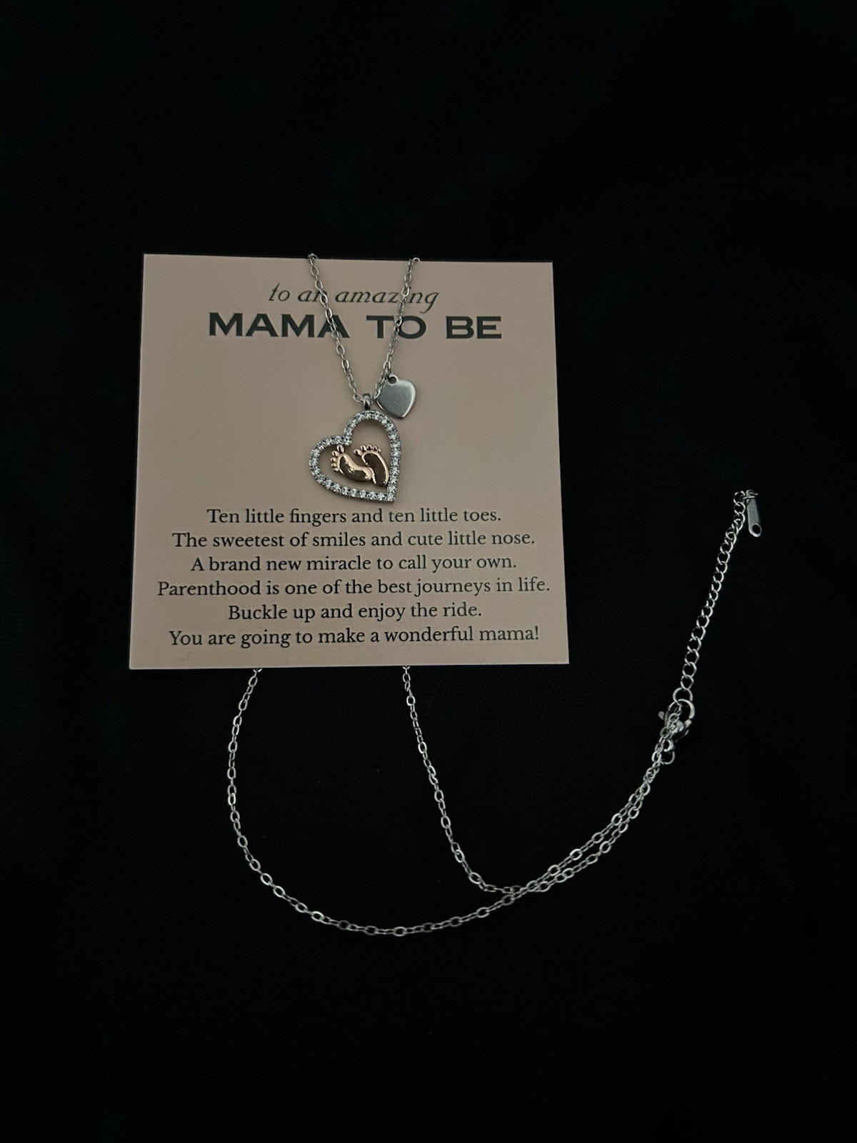 New in Box Footnotes Sterling Silver Super Mom Heart Pendant Necklace 2 Tone