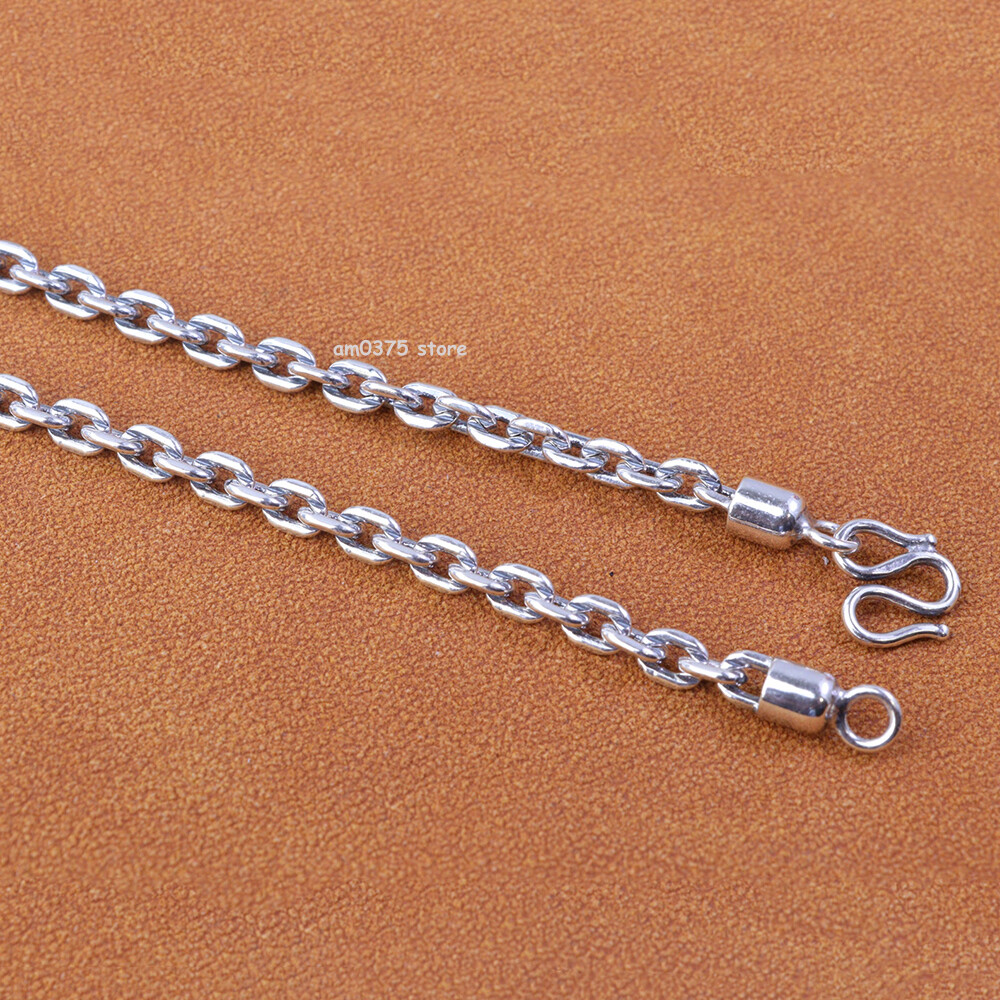 Real S925 Sterling Silver Necklace 4mm Solid Rolo Link Cable Chain 28inch L