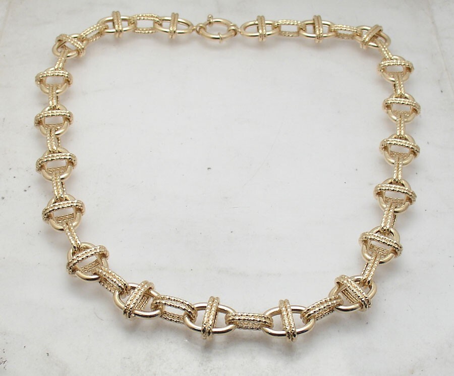 Diamond Cut CrissCross Oval Link Chain Necklace 14K Yellow Gold Plated Silver