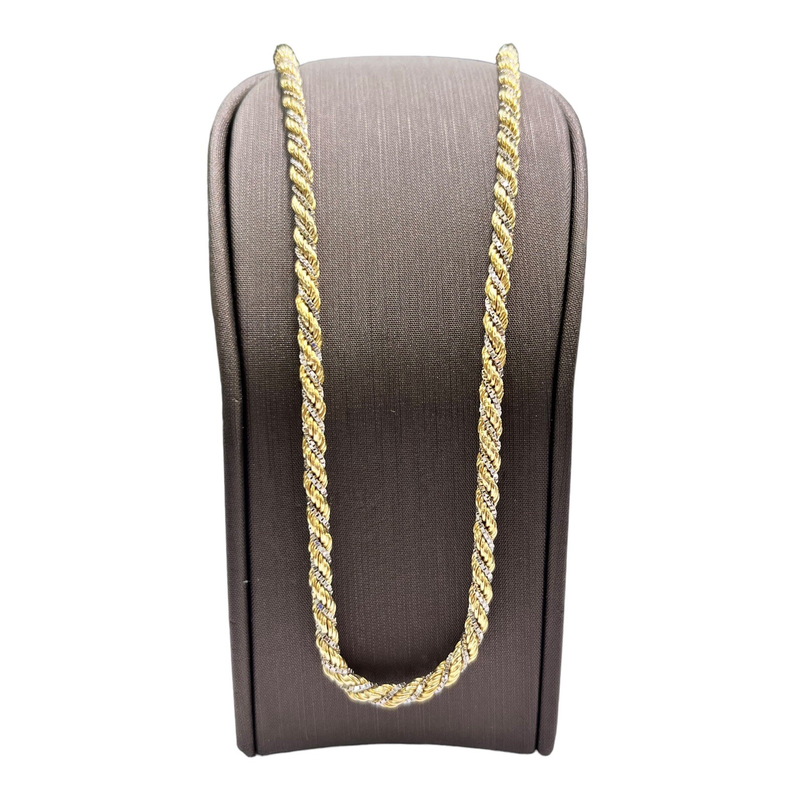 18ct 18K Two Tone Gold Italian Rope Link Chain Necklace 30.54 Grams 70cm. New